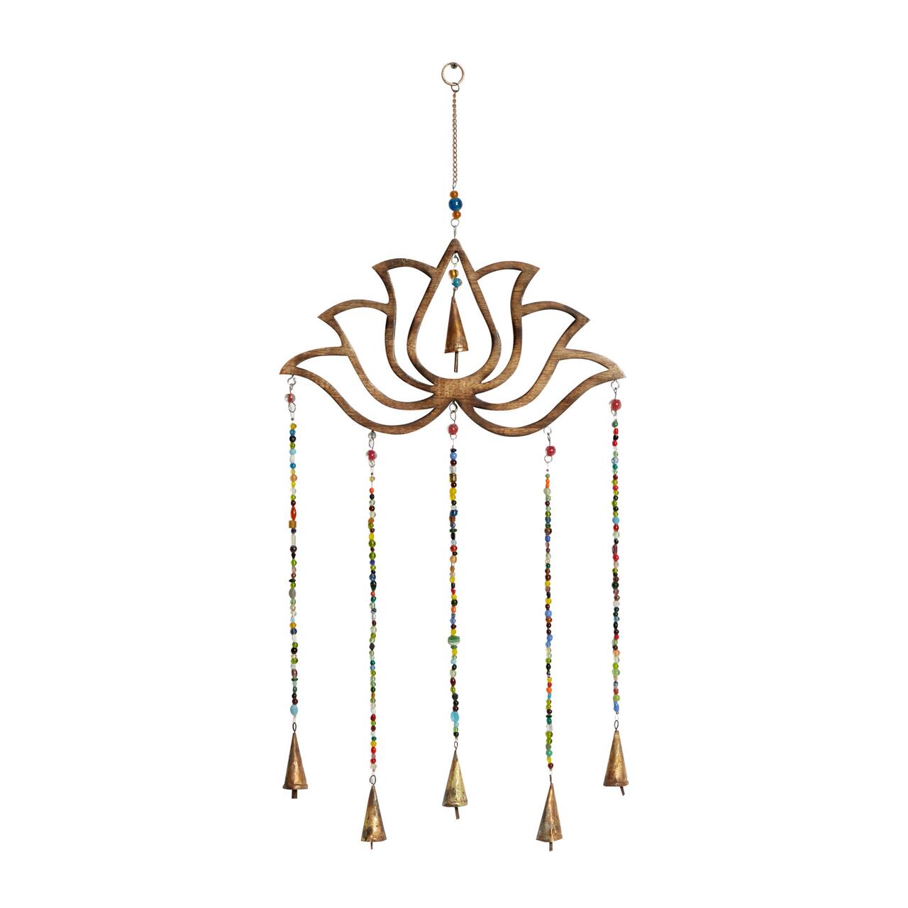 Gold Mango Wood Eclectic Style Windchime, 15" x 30"